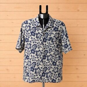 South Bay Outfitters HI  Floral Camp Shirt Men's L.  Blue Beige Button Up [A2]